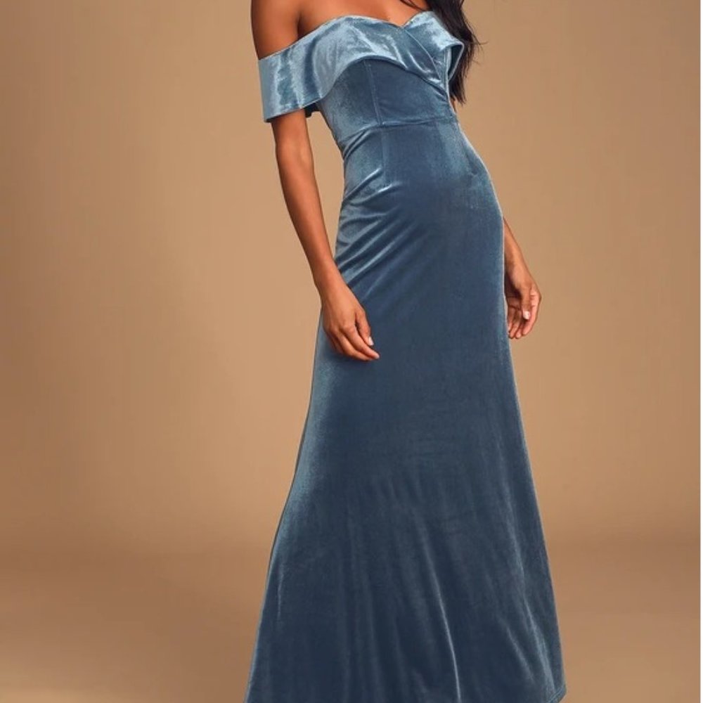 Lulu's Sweet Symphony Dusty Blue Velvet XL